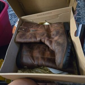 Ugg Leather Boots Mens 6 Brown Slip On Sheepskin Lining Rubber Outsole Shoes